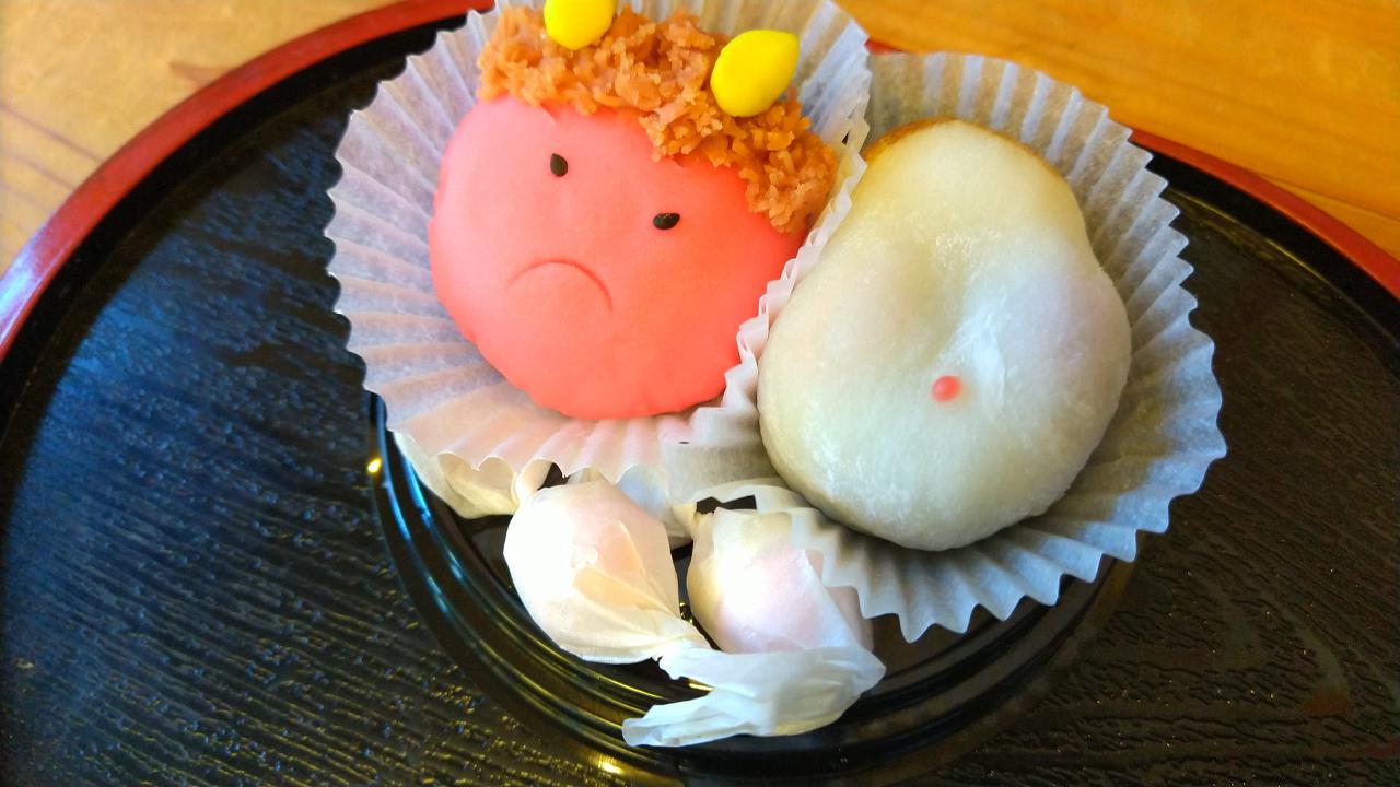 節分を前に、羽島市にある大正時代から続く老舗の和菓子店・兎月園が、鬼と福にちなん...