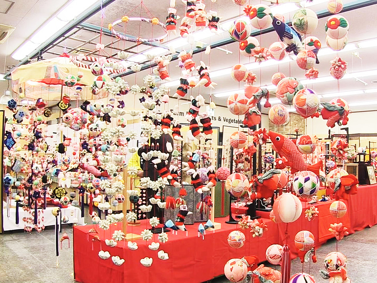 岐阜県飛騨市の瀬戸川のコイなどをテーマにした色とりどりの「つるし飾り」の作品展が...