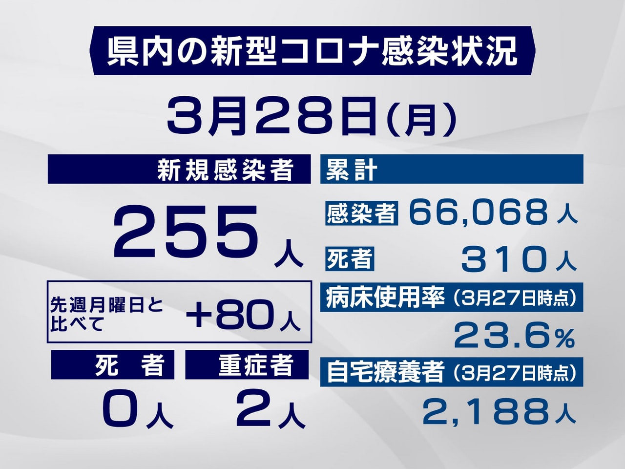 岐阜県は２８日、新型コロナウイルスの新規感染者が２５５人確認されたと発表しました...