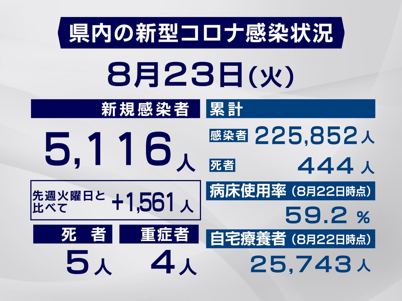 岐阜県と岐阜市は23日、県内で新たに過去最多となる5116人の新型コロナウイルス...