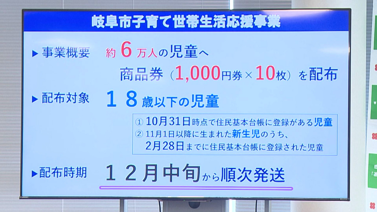 岐阜市が原油価格や物価の高騰で家計への負担が増えた子育て世帯を応援しようと配布す...