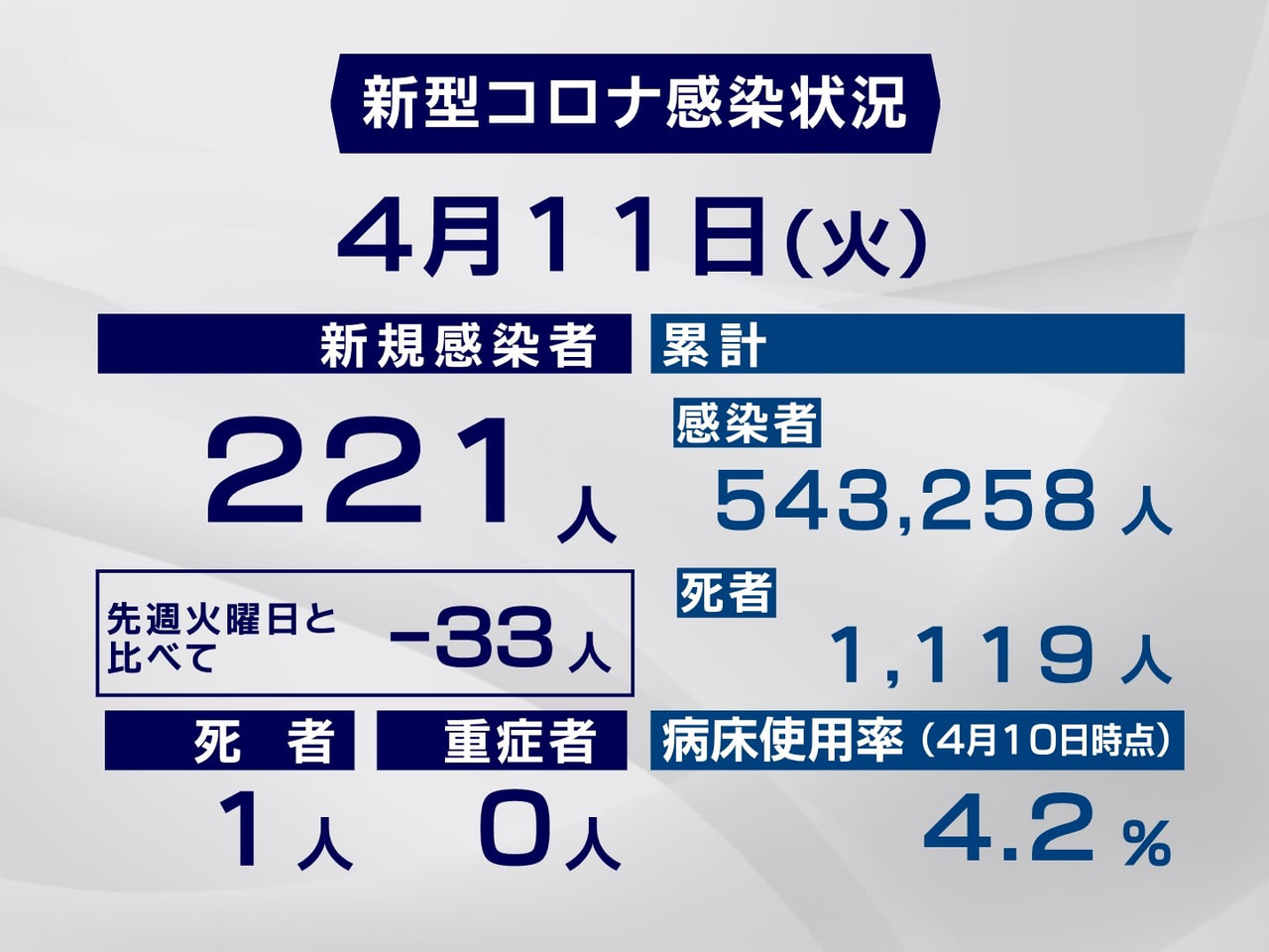 岐阜県と岐阜市は11日、新型コロナウイルスの感染者が新たに221人、また1人の死...