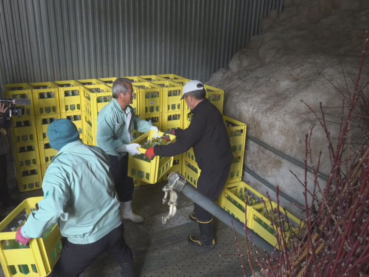 飛騨市河合町の特産品で天然雪で熟成貯蔵させる日本酒、「飛騨かわい雪中酒」の蔵入れ...